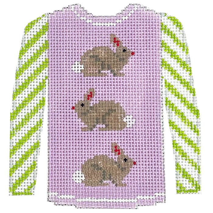 3 Brown Bunnies on Lavender Sweater