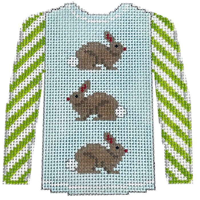 3 Brown Bunnies on Pale Blue Sweater