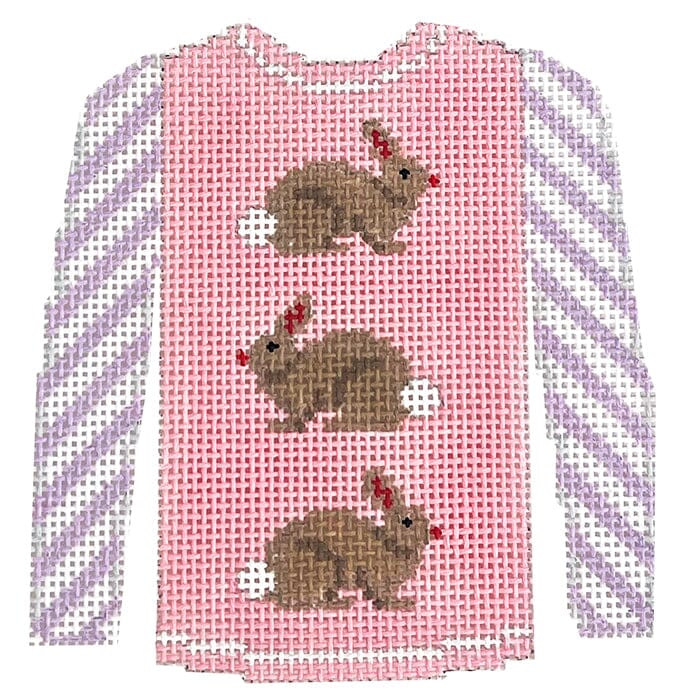 3 Brown Bunnies on Pale Pink Sweater