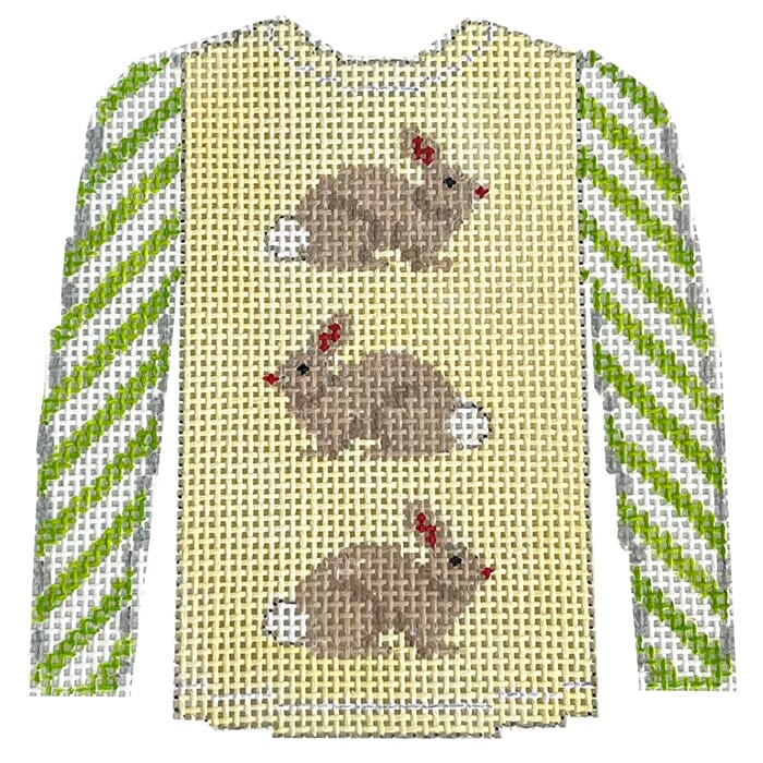 3 Brown Bunnies on Pale Yellow Sweater