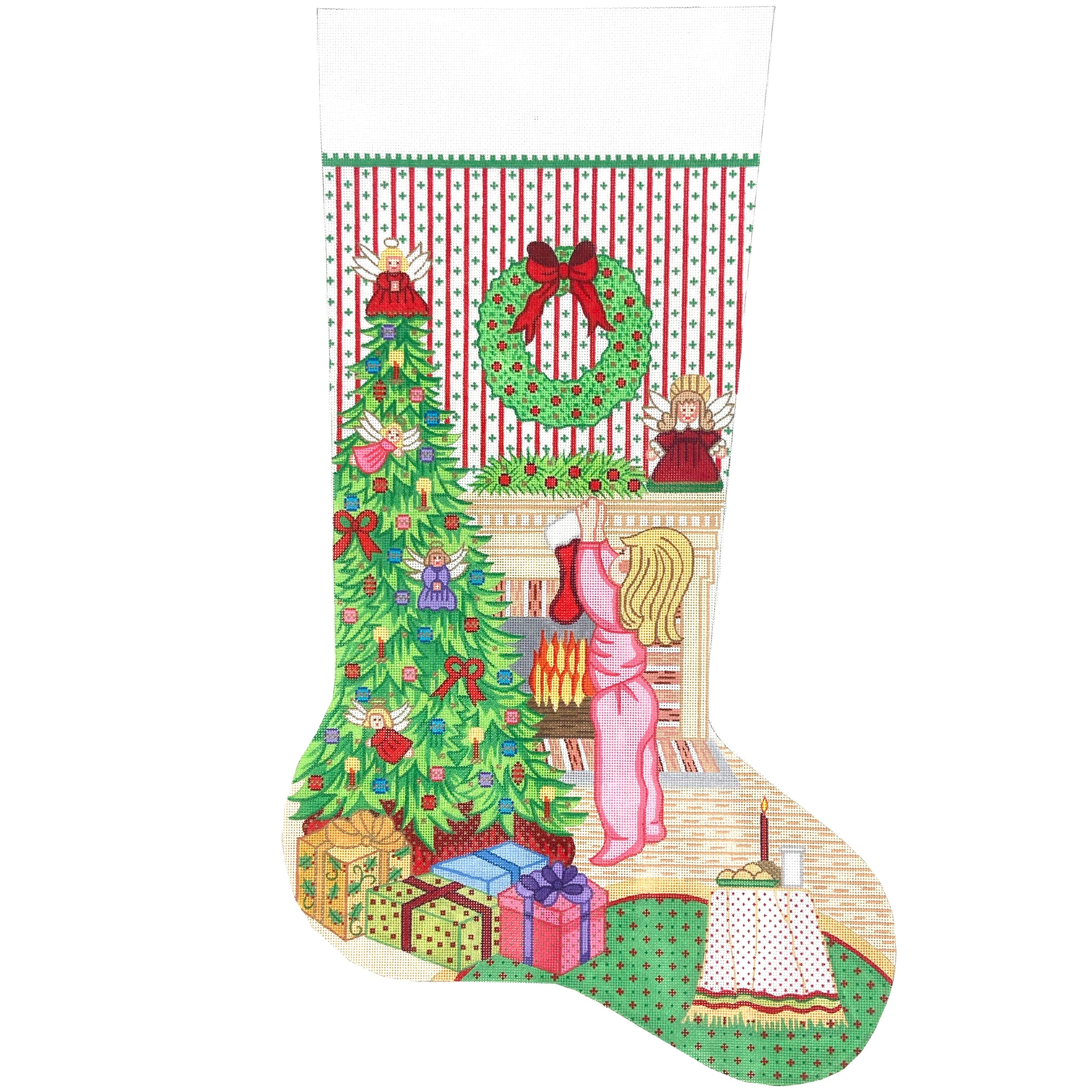 7317 Girl at Fireplace Stocking on 18