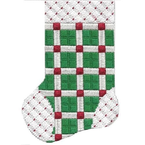 Mini Sock Green, White & Red Check with Stitch Guide