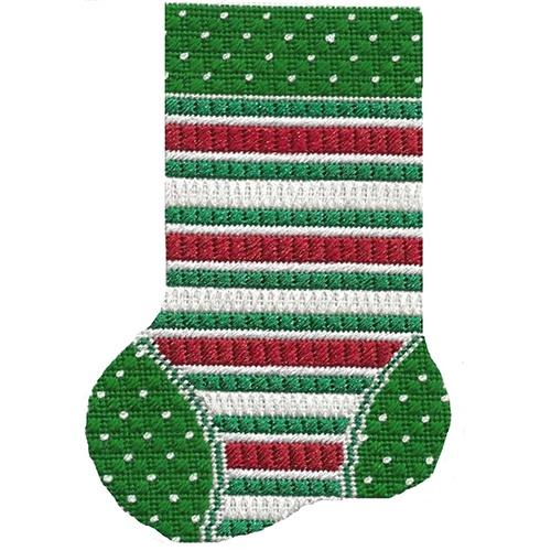 Mini Sock Green, White, & Red Stripe