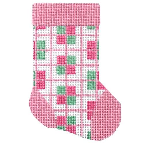 Pink Green Plaid Mini Sock with Stitch Guide