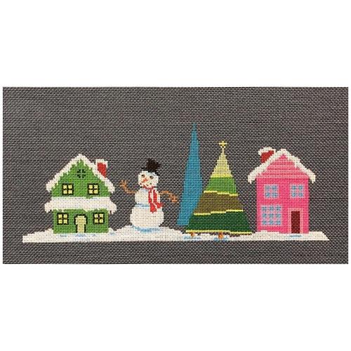 Pink House with Snowman - Christmas Village