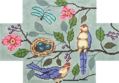 Birds at Nest on Blue Brick Cover