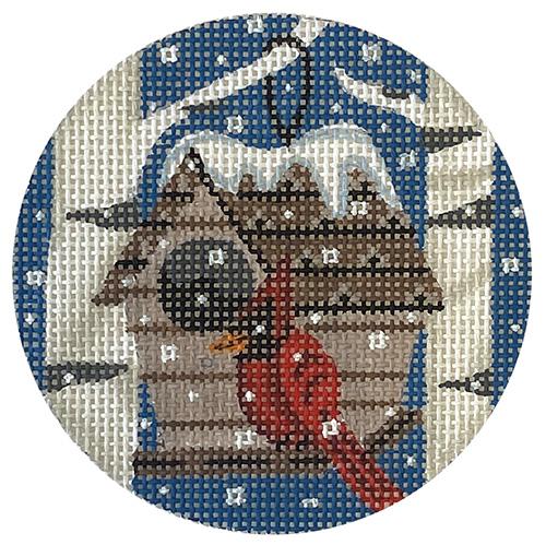 Cardinal with Red Birdhouse Ornament