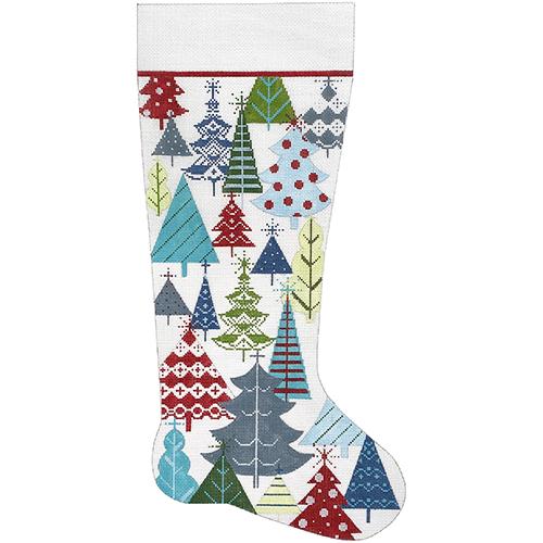 Christmas Trees Stocking - Turquoise / Red