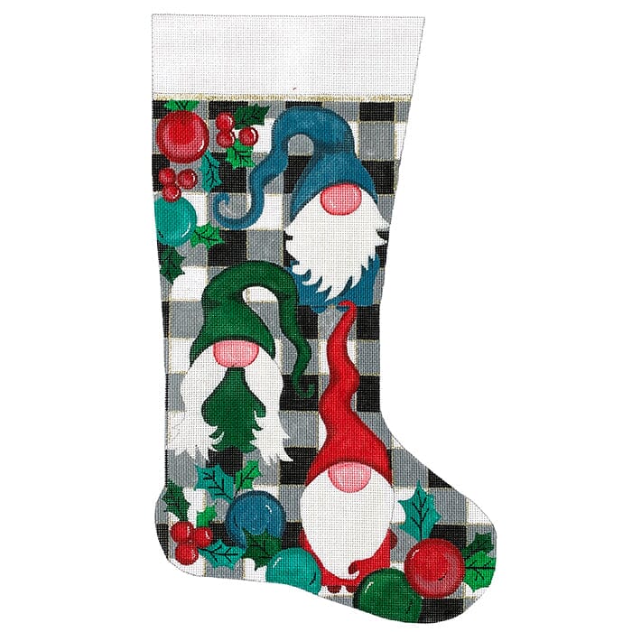 Gnomes on Checks Christmas Stocking