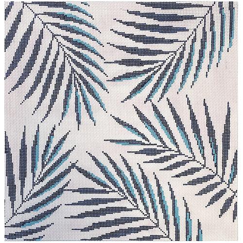 Navy Palm on Pink Square
