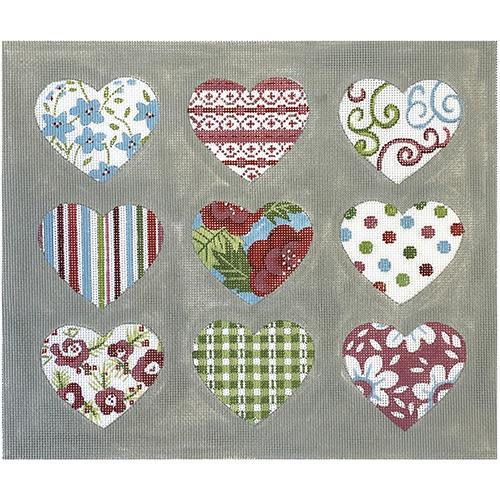 Patterned Hearts on Gray