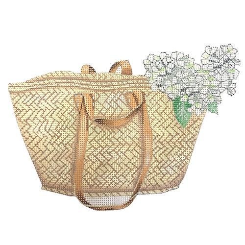 Market Basket Tote with White Hydrangea