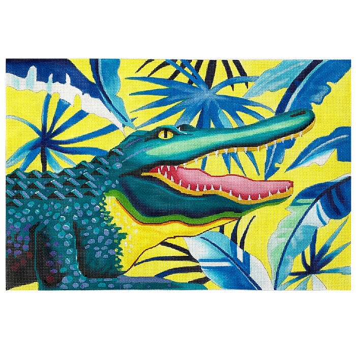 Alligator on Palm Background