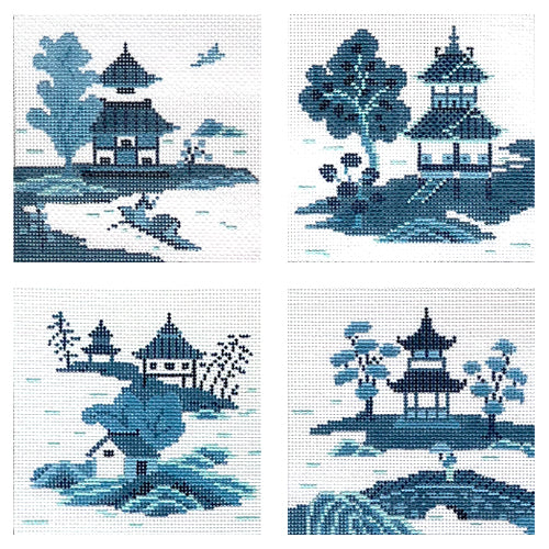 Asian Islands, Blue, Coasters Set