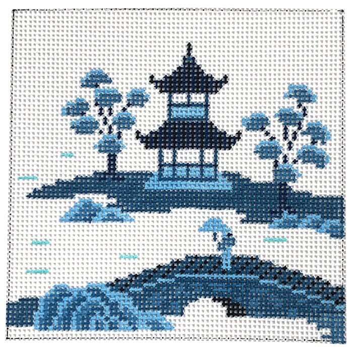 Asian Islands, Bridge, Blue, 4" X 4"