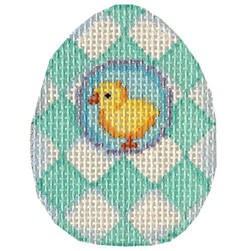 Chick on Aqua Harlequin Mini Egg