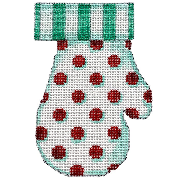 Mint / Red Stripes and Dots Mitten