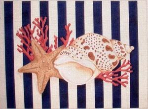 Shell & Starfish Oblong on Stripes