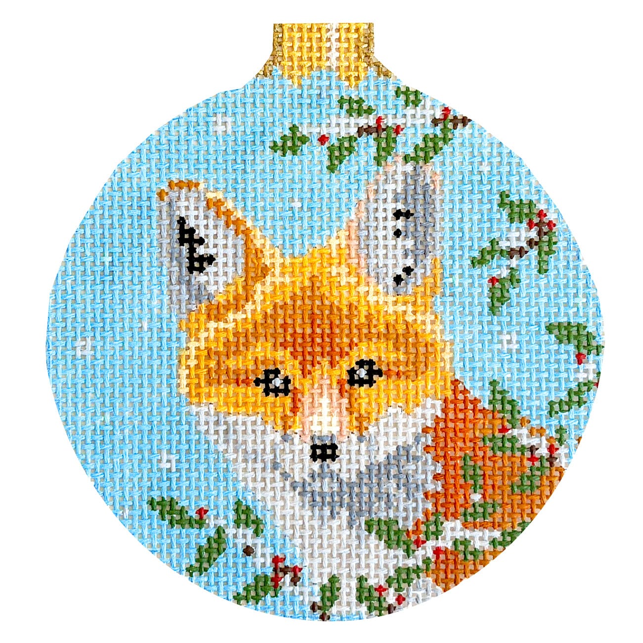 Baby Fox in Holly, 4.5" Round on 13
