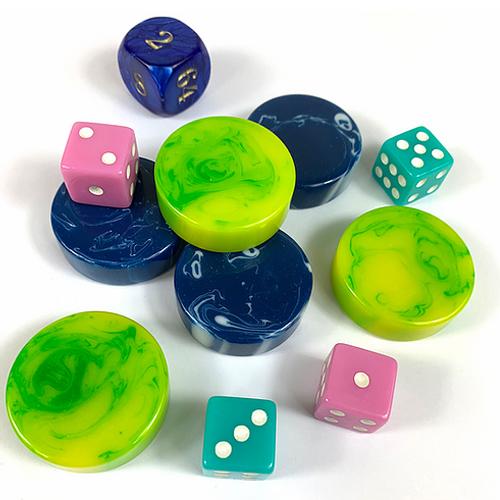 Backgammon Accessory Set - Pucci Inspired Blues, Greens, Periwinkle & Violet
