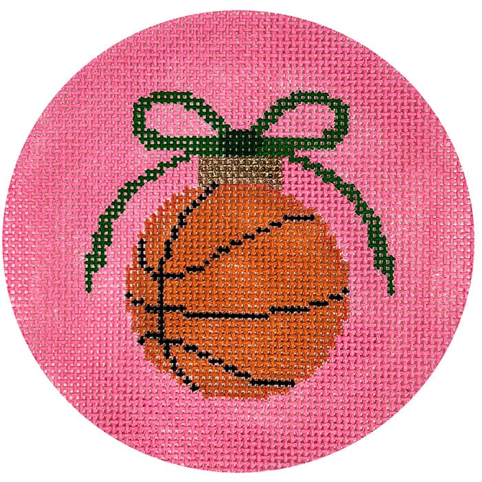 Basketball with Green Bow on Pink Round