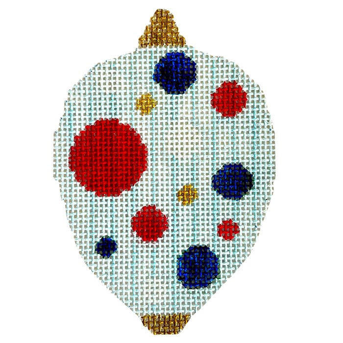 Bauble with Top and Bottom Gold Dots on Blue Stripes