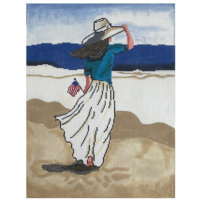 Beach Lady with American Flag