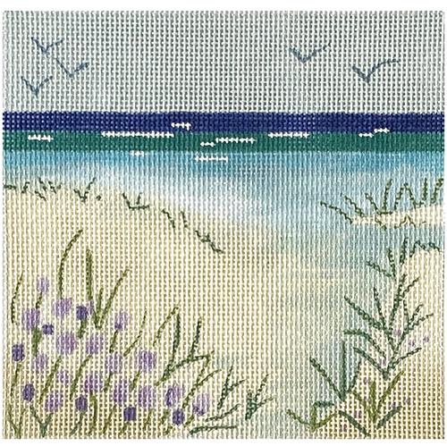 Beach View with Purple Flowers on 18