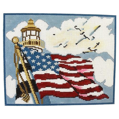 American Lighthouse with Flag
