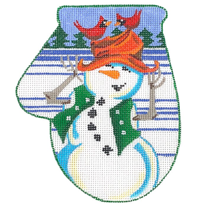 Birds Perch on Snowman's Hat Mitten