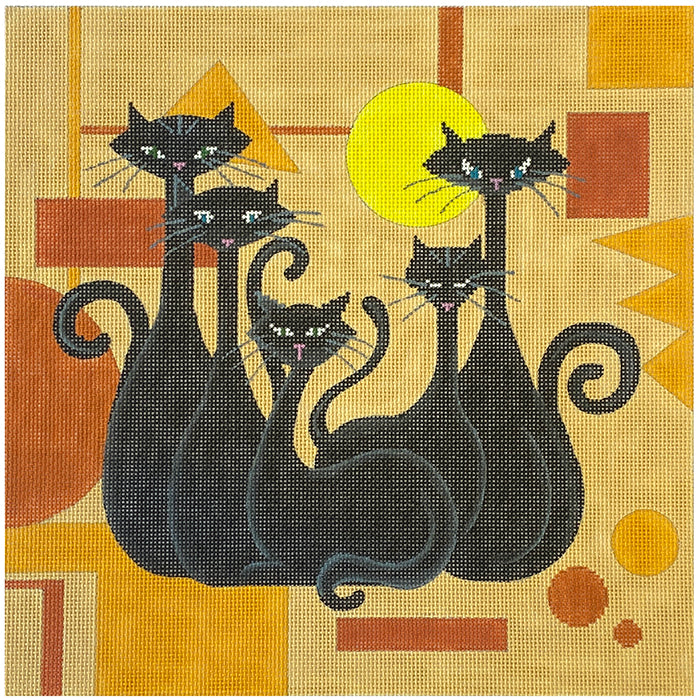 Black Cats on Orange Geometric
