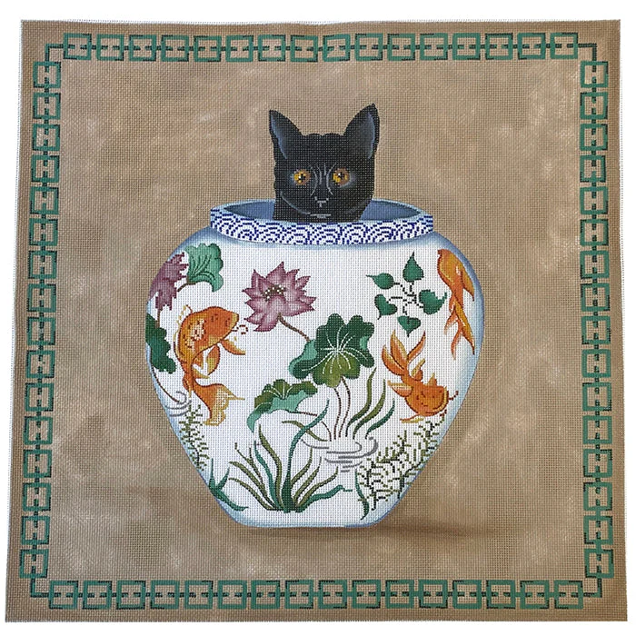 Black Kitty in Ginger Jar