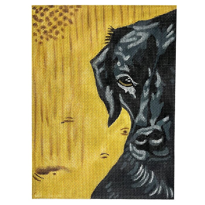 Black Lab with Yellow Background