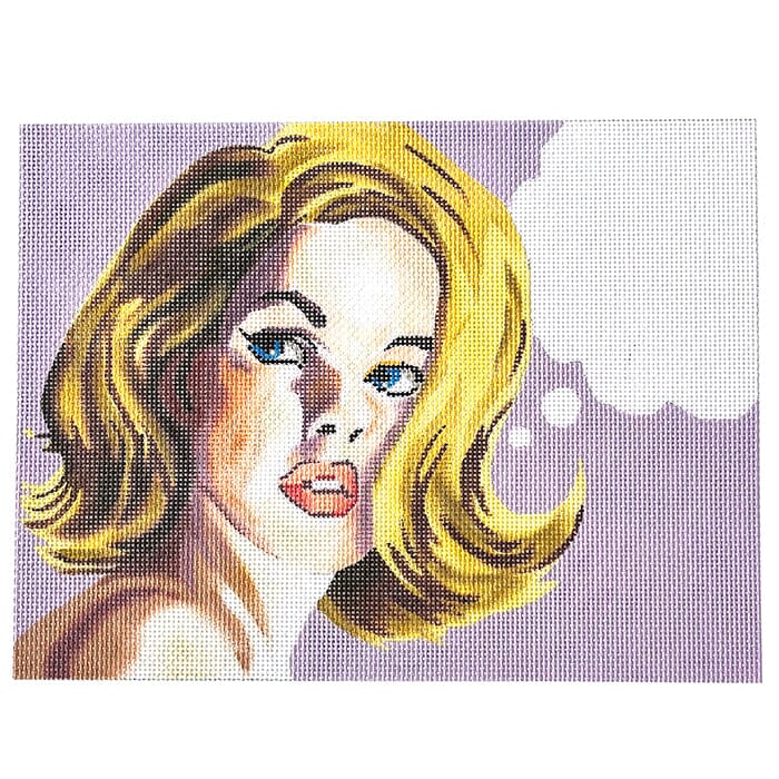 Blonde on Lavendar with Text Bubble