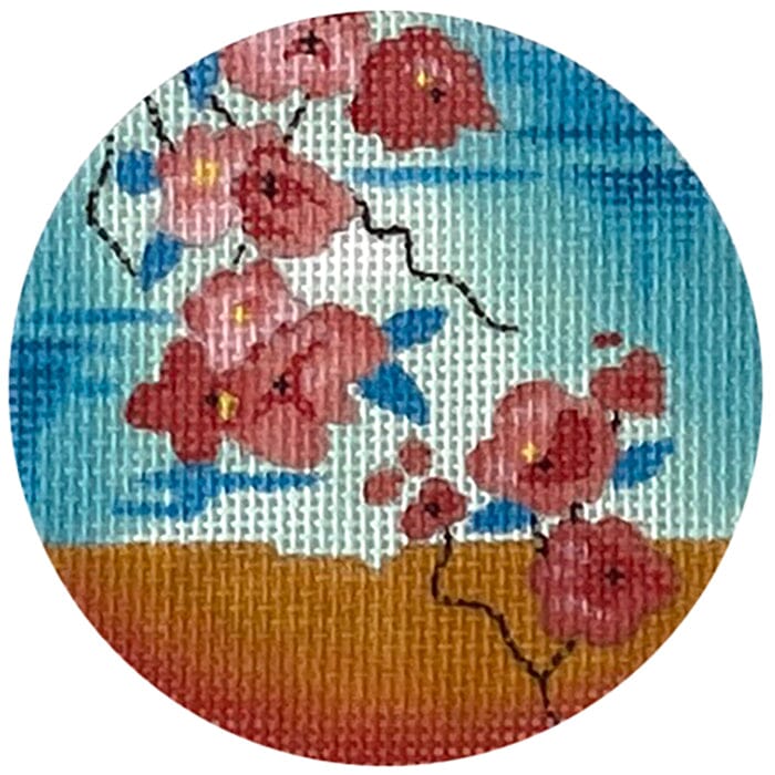 Blue and Orange Cherry Blossom Branch Round