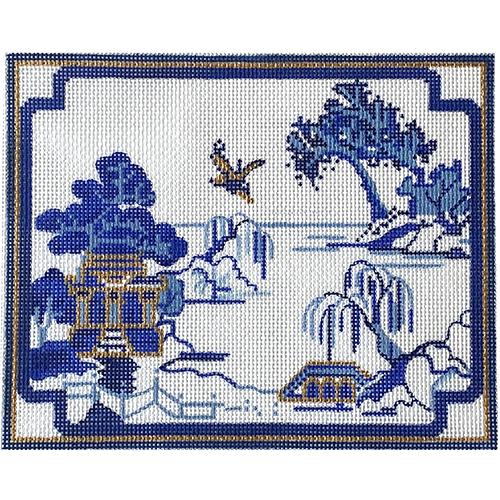 Blue Oriental Toile with Border