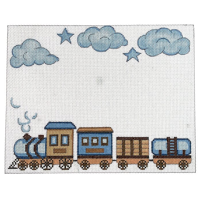 Blue Brown Train Birth Announcement