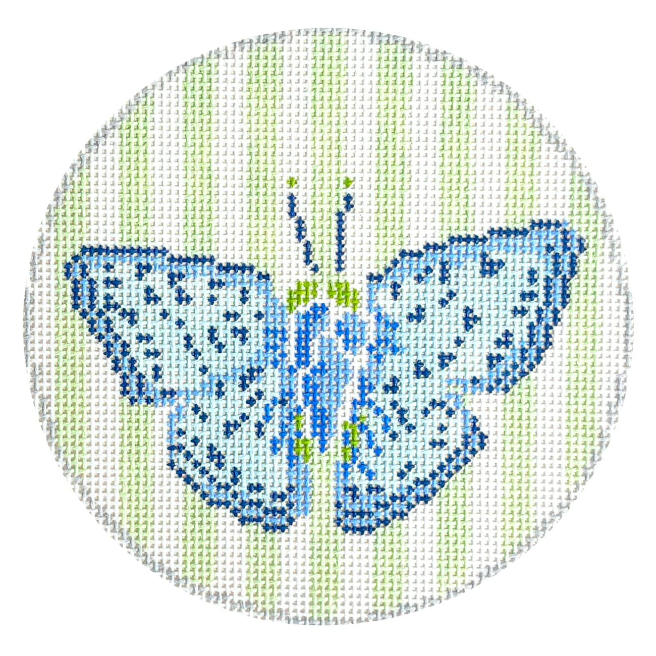 Blue Butterfly on Lime Stripes Round