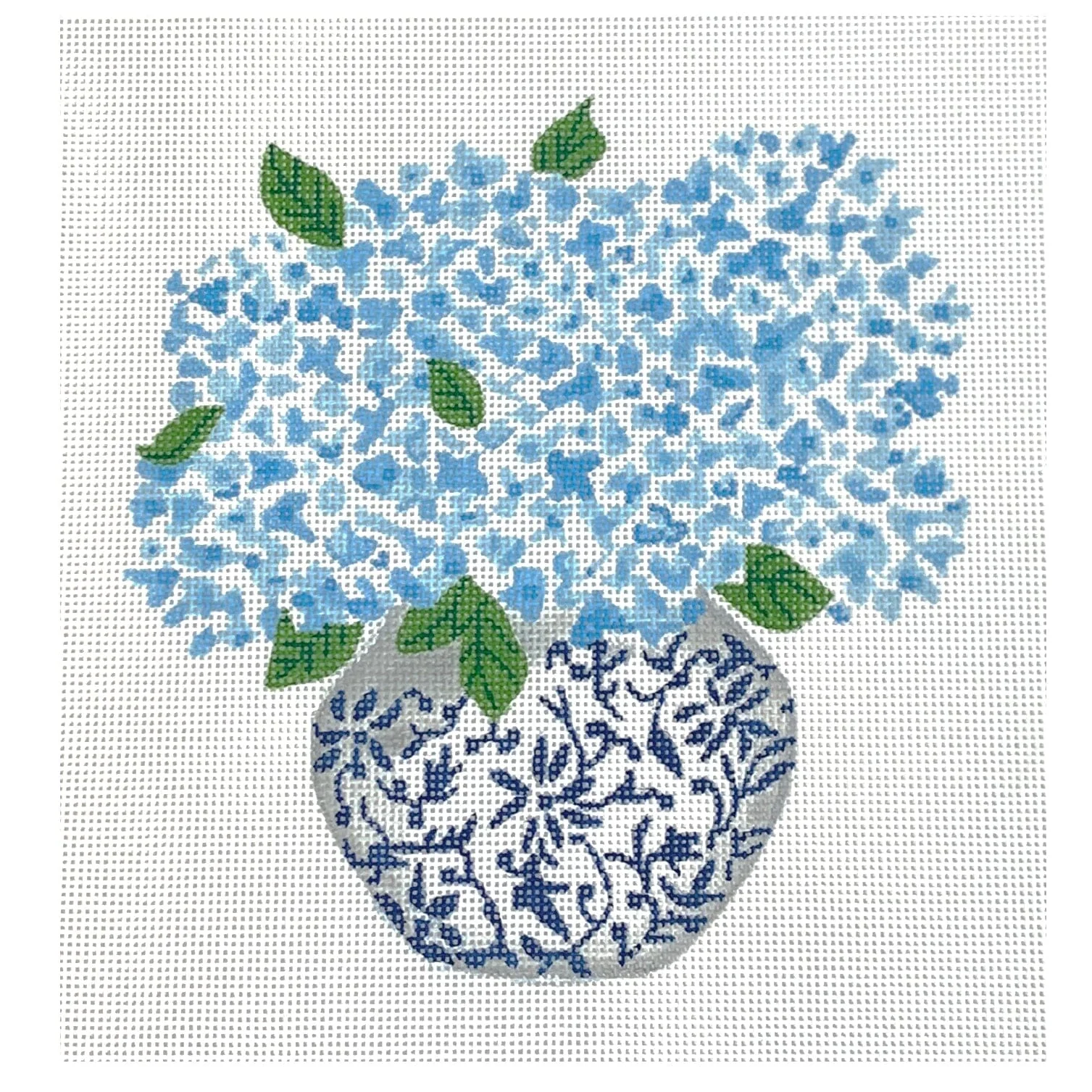 Blue Chinoiserie Pot with Blue Hydrangeas on 13