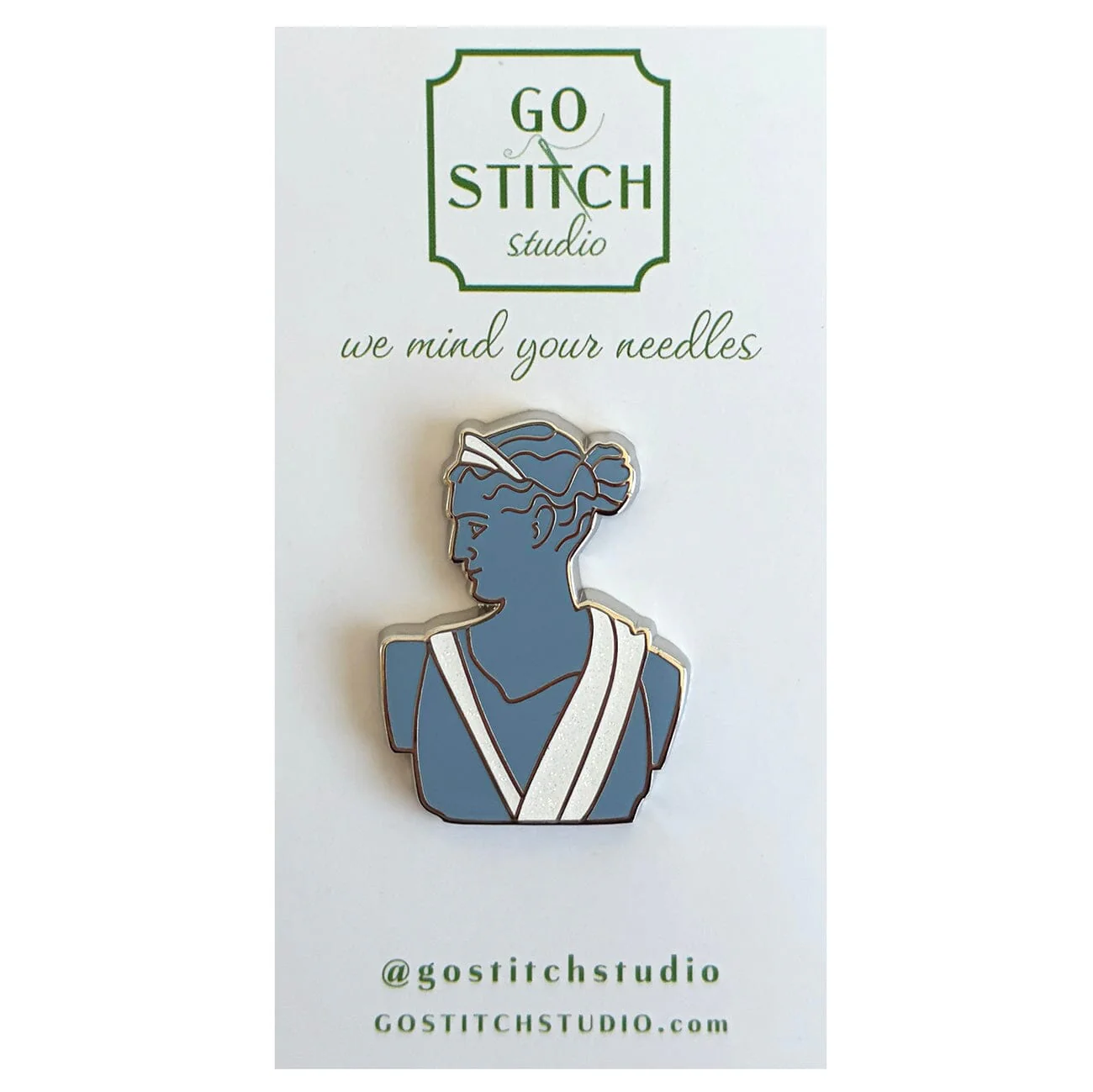 Blue Greek Goddess Statue w/Glitter Needle Minder