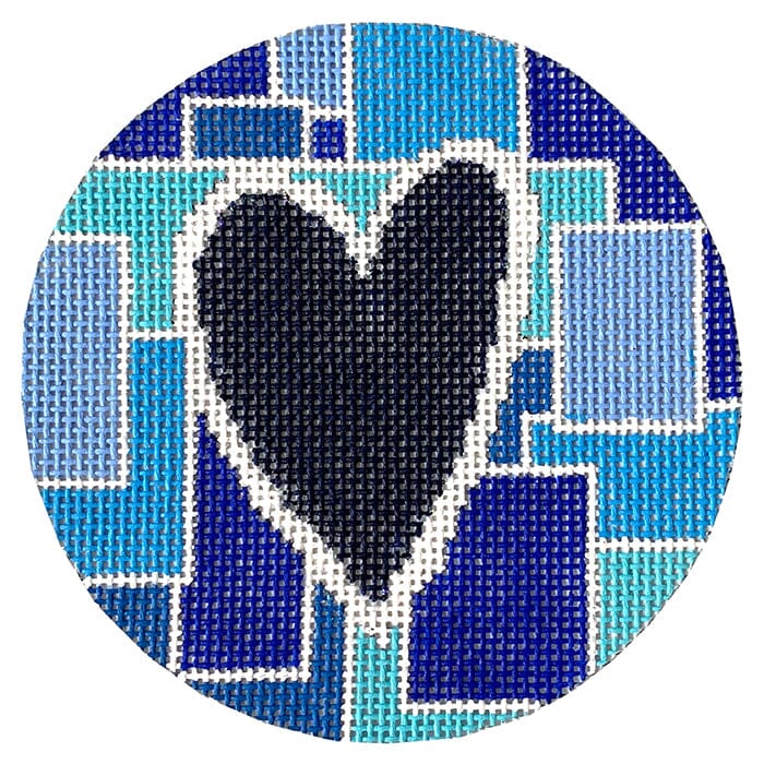 Blue Squares with Heart - Grey Canvas