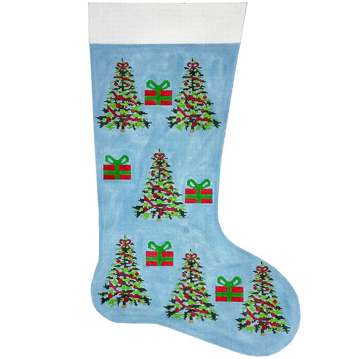 Blue w/ Christmas Trees & Gifts Stocking