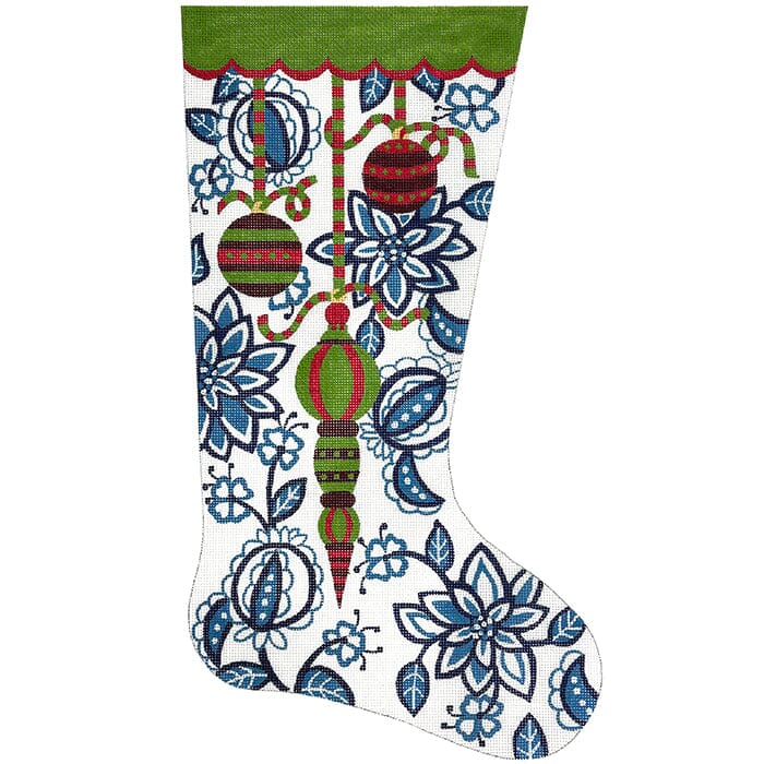 Blue & White Floral Ornaments Stocking