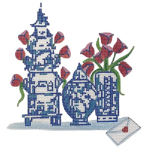 Blue & White Vases with Tulips