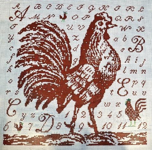 Toile Rooster Red Sampler
