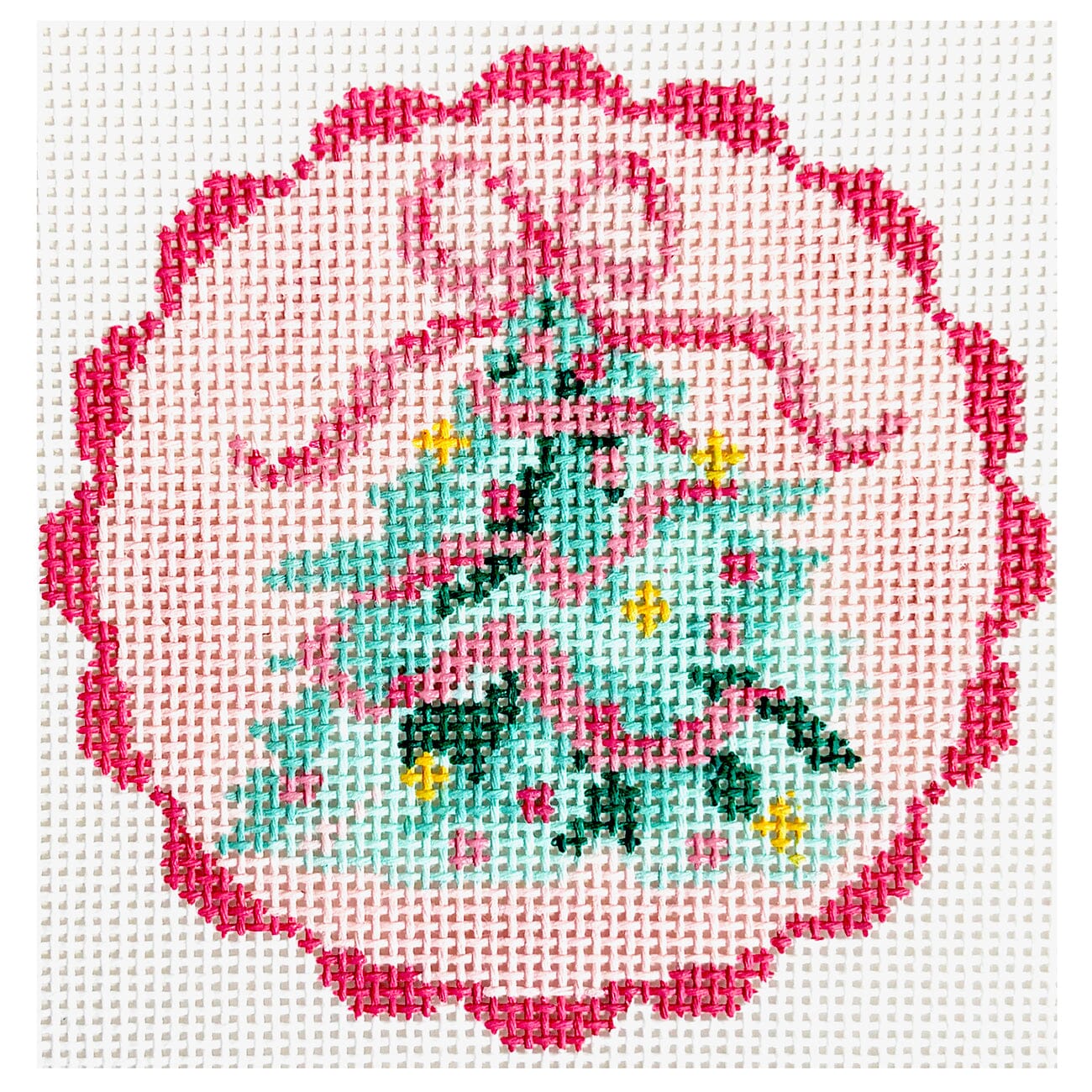 Christmas Tree on Pink Ribbon Round