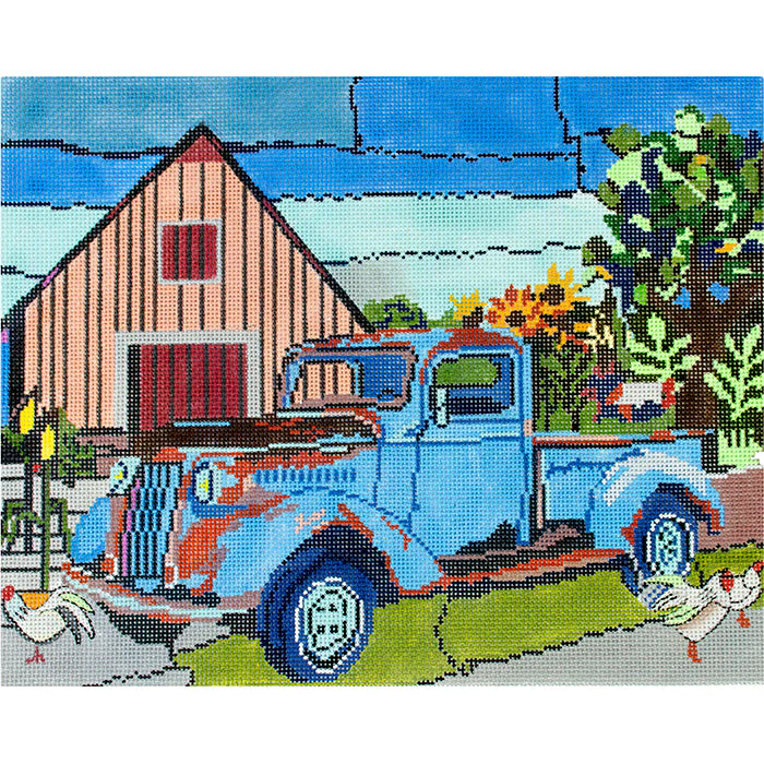 Brown Barn with Old Blue Truck on 13