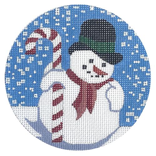 Candy Cane Snowman on Blue Ornament