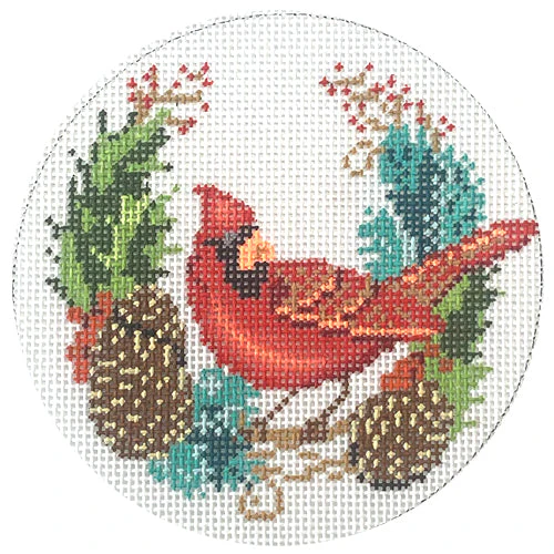 Cardinal & Pinecones 4" Round