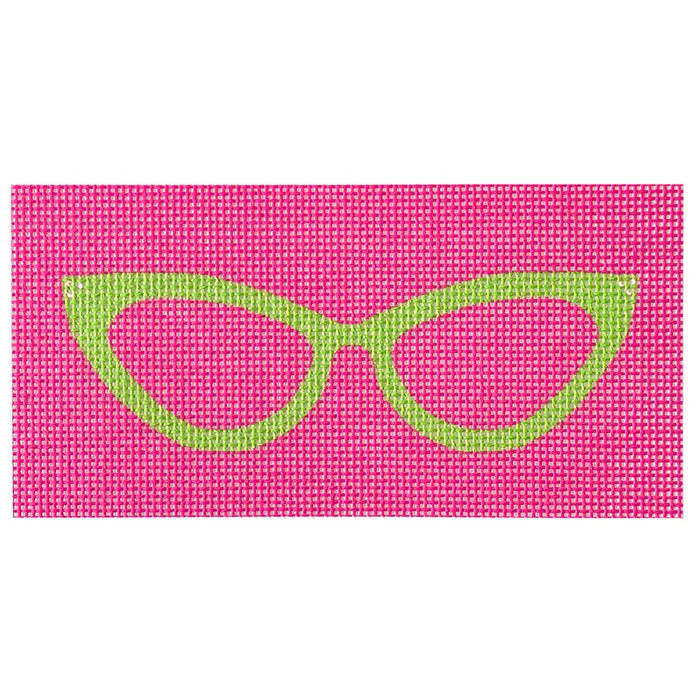 Cat Eye Glasses Eyeglass Case - Green on Pink